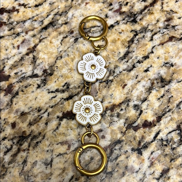 Gold & White Floral Handbag Strap Extender / Charm Accessory - Picture 1 of 1